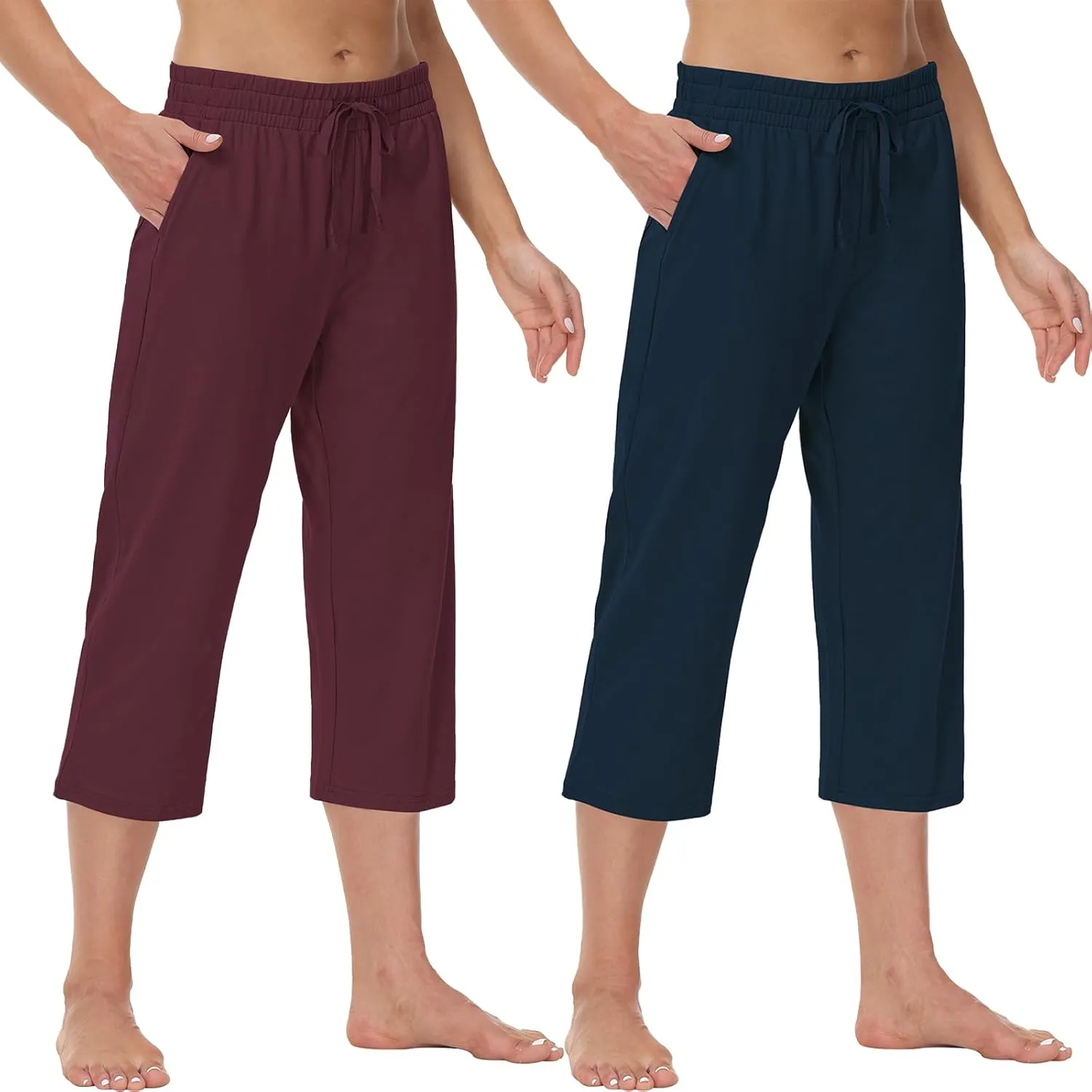 Cakulo Womens Capri Pants Wide Leg Yoga Capris Summer High Waisted Casual Lounge Cropped Pants with Pockets