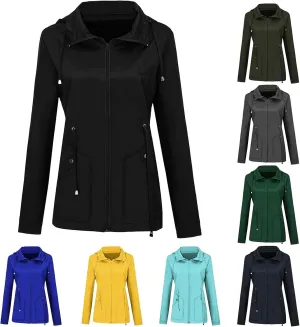 Canbebig Women Lightweight Waterproof Rain Jacket Hooded Drawstring Raincoats Active Outdoor Travel Hiking Windbreaker Pocket