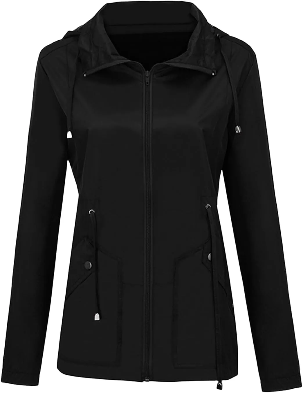 Canbebig Women Lightweight Waterproof Rain Jacket Hooded Drawstring Raincoats Active Outdoor Travel Hiking Windbreaker Pocket