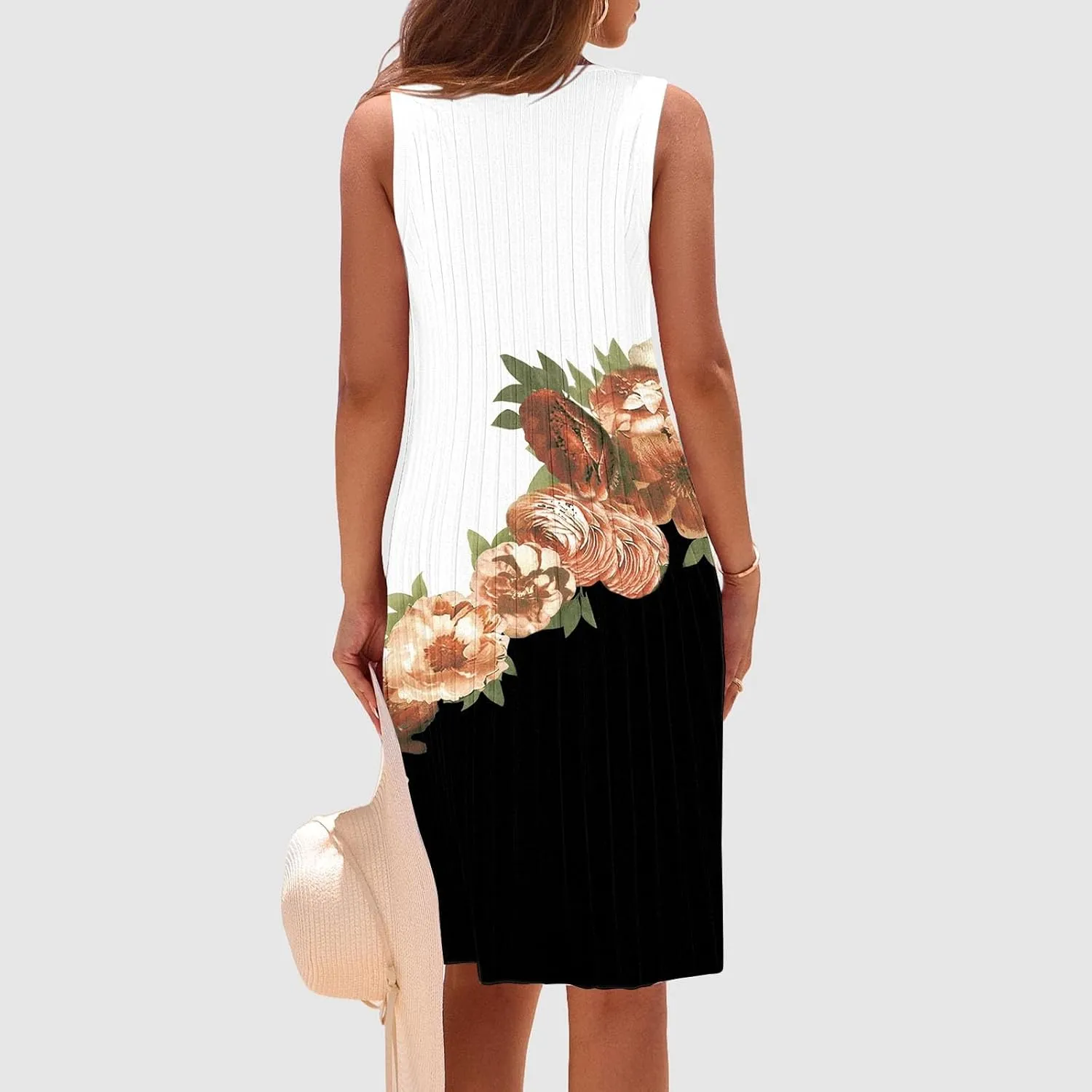 Casual Summer Dresses for Women 2025,Womens Classy Printed Sleeveless Mini Dress Boatneck Loose Tank A Line Beach Dress