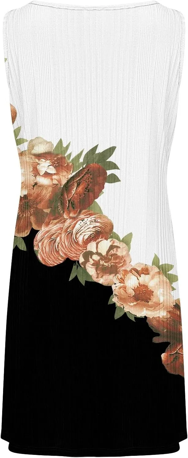 Casual Summer Dresses for Women 2025,Womens Classy Printed Sleeveless Mini Dress Boatneck Loose Tank A Line Beach Dress