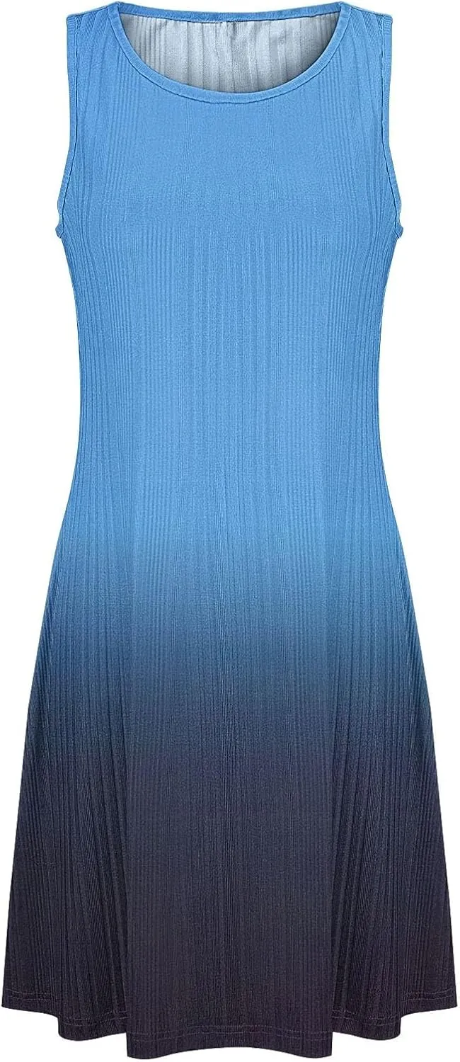 Casual Summer Dresses for Women 2025,Womens Gradient Color Sleeveless Mini Dress Crewneck Loose Tank A Line Beach Dress