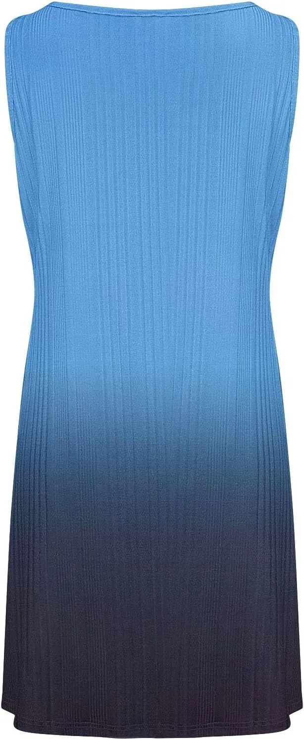 Casual Summer Dresses for Women 2025,Womens Gradient Color Sleeveless Mini Dress Crewneck Loose Tank A Line Beach Dress