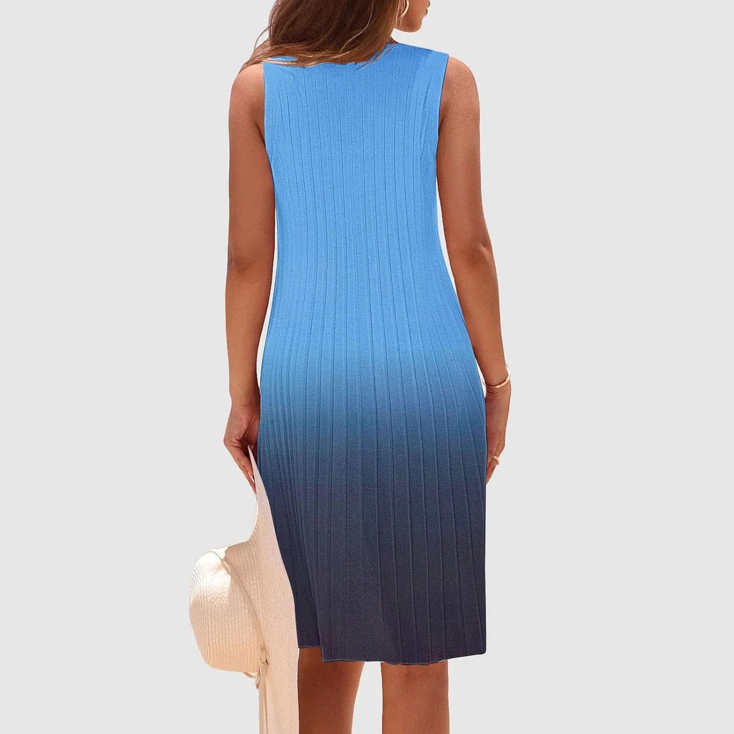 Casual Summer Dresses for Women 2025,Womens Gradient Color Sleeveless Mini Dress Crewneck Loose Tank A Line Beach Dress