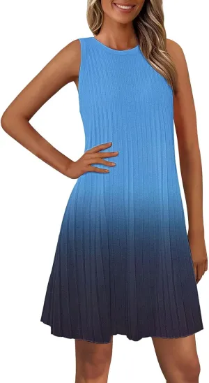 Casual Summer Dresses for Women 2025,Womens Gradient Color Sleeveless Mini Dress Crewneck Loose Tank A Line Beach Dress