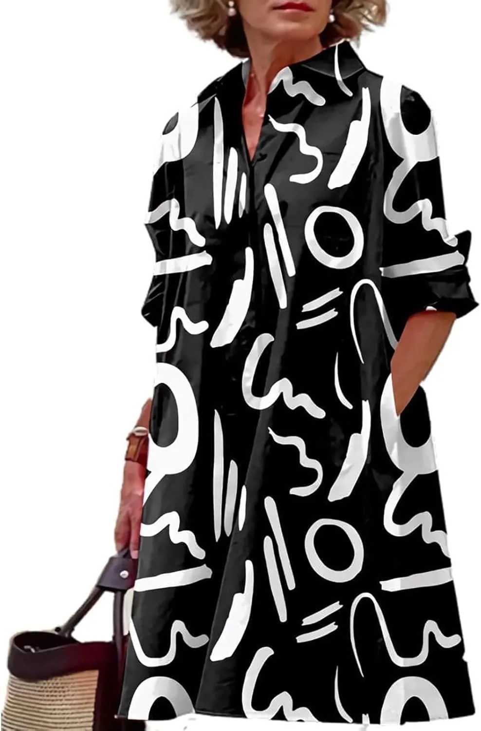Casual Summer Dresses for Women 2025,Women's Long Sleeve Button Down Shirt Summer Dress Loose Fit Midi Shirt Dresses