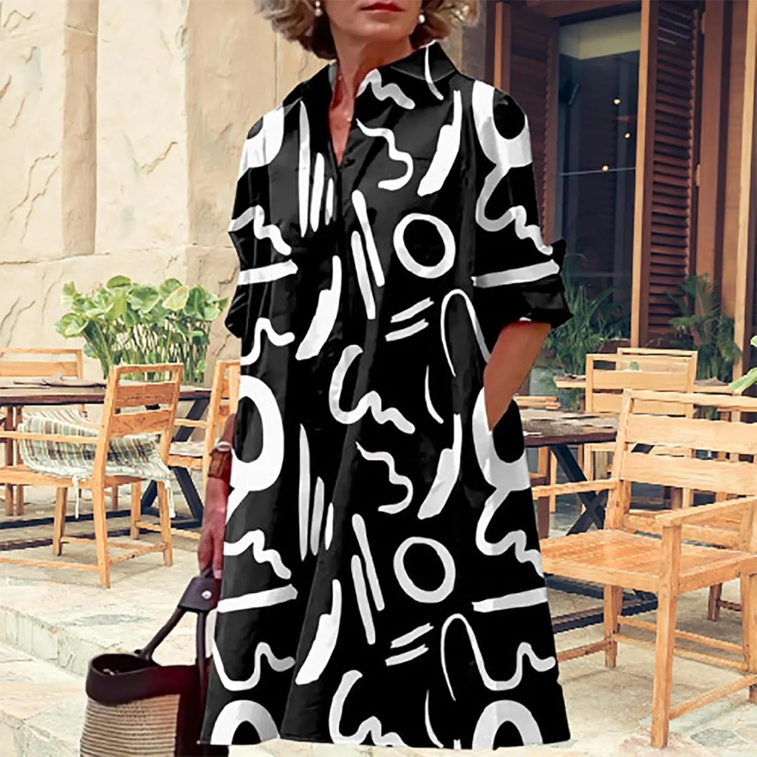 Casual Summer Dresses for Women 2025,Women's Long Sleeve Button Down Shirt Summer Dress Loose Fit Midi Shirt Dresses
