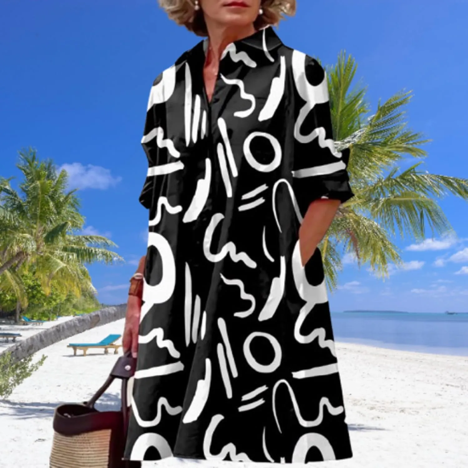 Casual Summer Dresses for Women 2025,Women's Long Sleeve Button Down Shirt Summer Dress Loose Fit Midi Shirt Dresses