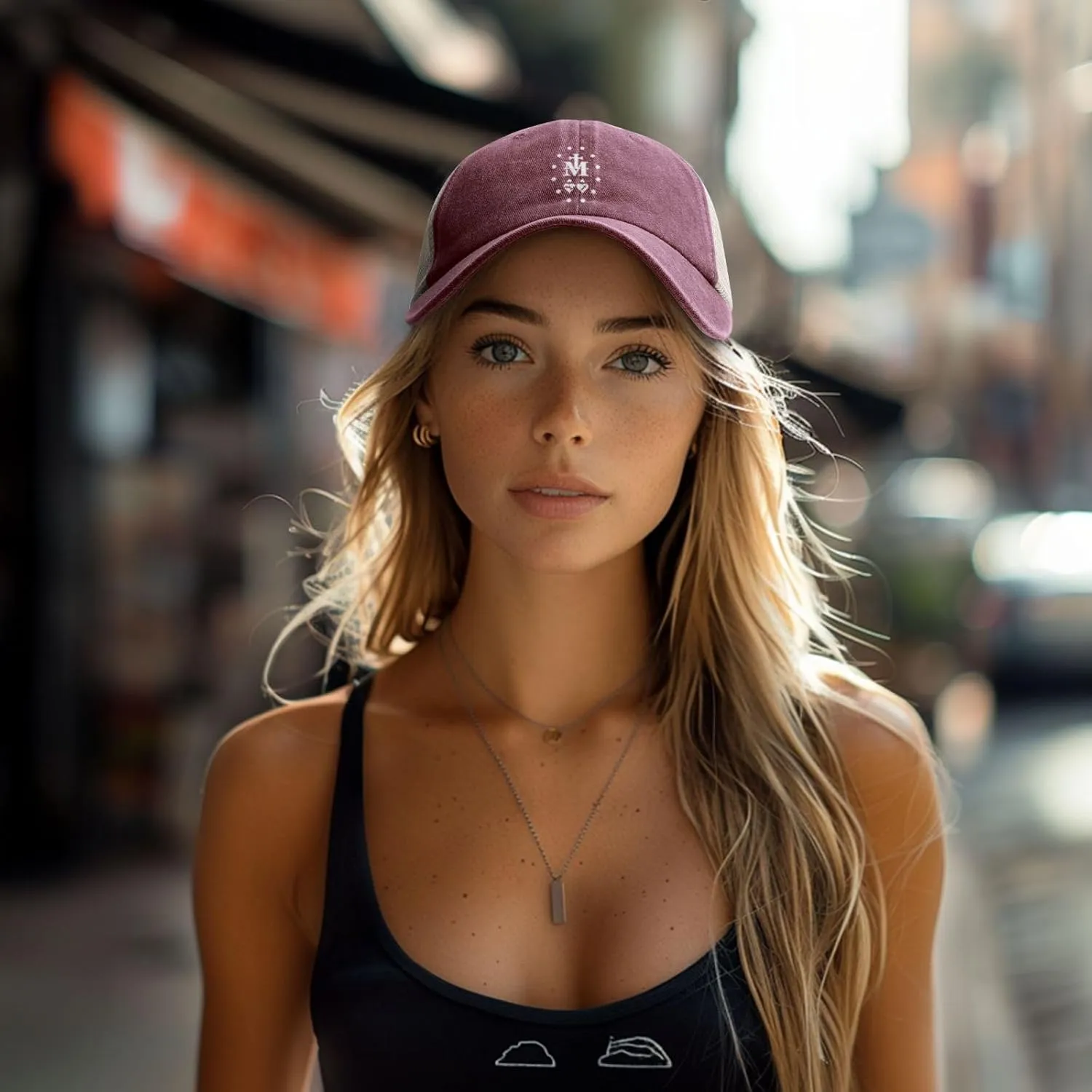 Catholic Virgin Mary Sacred Heart Outdoor Washed Denim Mesh Hat Denim Baseball Cap Cowboy Hat