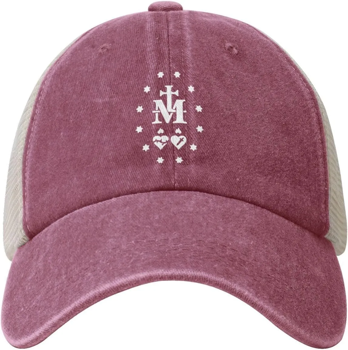 Catholic Virgin Mary Sacred Heart Outdoor Washed Denim Mesh Hat Denim Baseball Cap Cowboy Hat