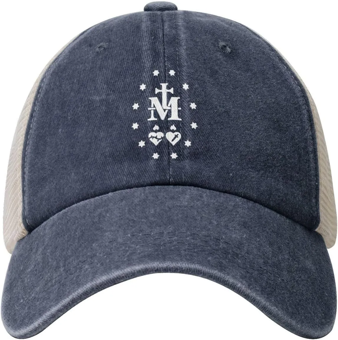 Catholic Virgin Mary Sacred Heart Outdoor Washed Denim Mesh Hat Denim Baseball Cap Cowboy Hat