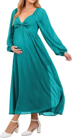 Chiffon V Neck Maternity Dresses for Baby Shower Long Puffy Sleeve Fall Pregnancy Photoshoot Dress for Women
