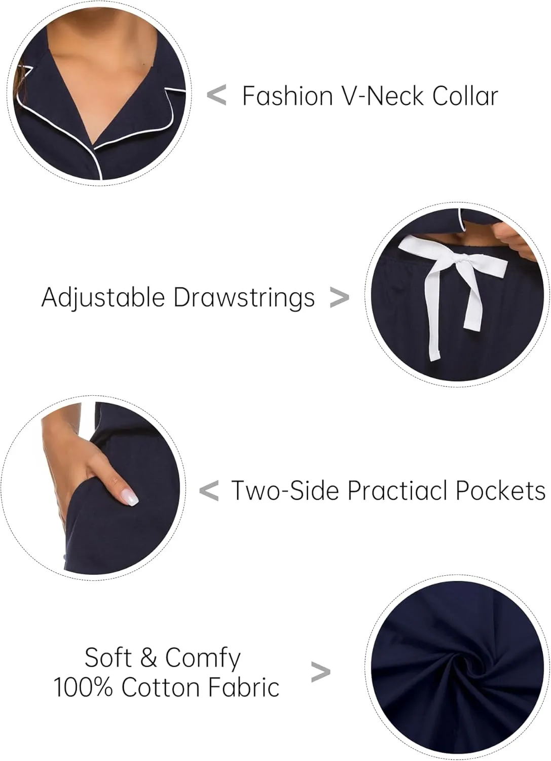 COLORFULLEAF Womens 100% Cotton Pajamas Short Set Soft Short Sleeve Sleepwear Button Down Summer Pjs Set with Pockets S-XXL