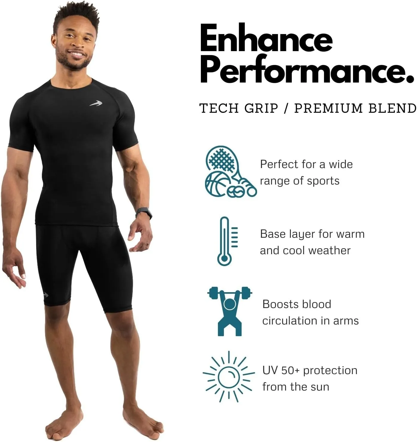CompressionZ Men's Compression Shirt - Athletic Base Layer for Workouts Running Dry Fit Athletic Training