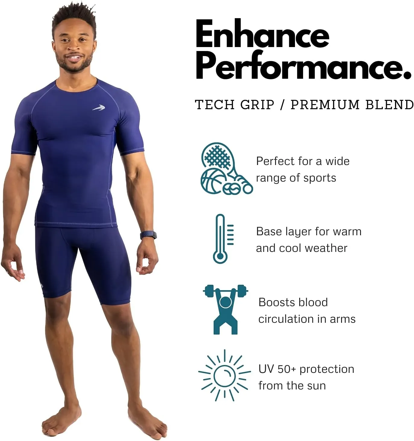 CompressionZ Men's Compression Shirt - Athletic Base Layer for Workouts Running Dry Fit Athletic Training