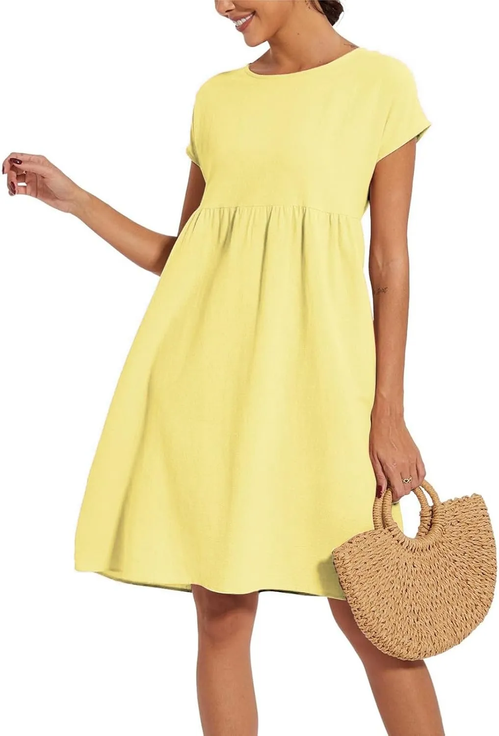 Cotton Dresses for Women 2025 Summer Short Sleeve Midi Dress Casual Loose Beach Dress with Pockets Vacation Outfits