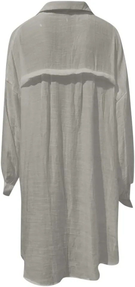 Cotton Linen Tops for Women Long Sleeve Button Down Plus Size Summer Oversized Tops Beach Coverups Blouse