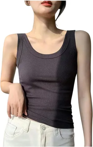 Crop Tank Tops for Women Scoop Neck Ribbed Knit Slim Fit Basic Tees Summer Going Out Top Teen Girls Sleeveless Shirt