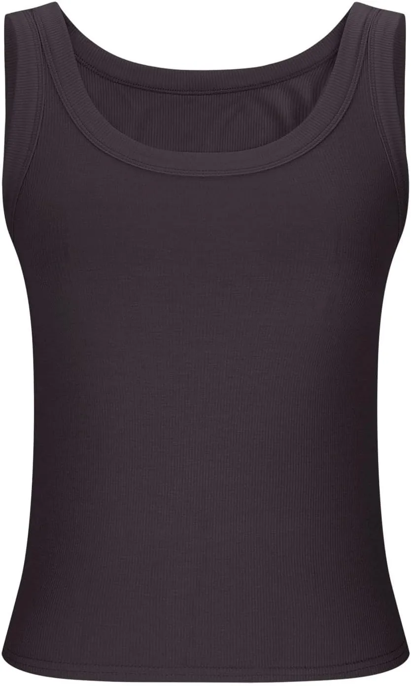 Crop Tank Tops for Women Scoop Neck Ribbed Knit Slim Fit Basic Tees Summer Going Out Top Teen Girls Sleeveless Shirt