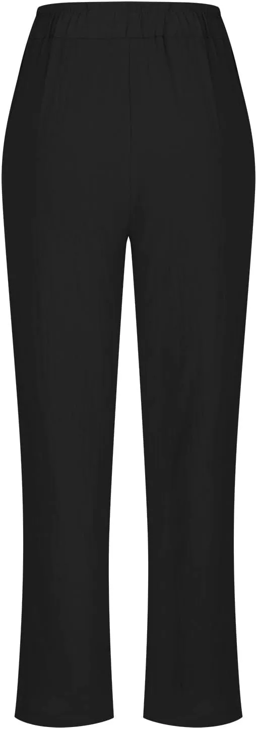 DASAYO Linen Pants Women Pettie Plus Size Drawstring Elastic Waist Straight Leg Trousers Summer Casual Pants with Pockets