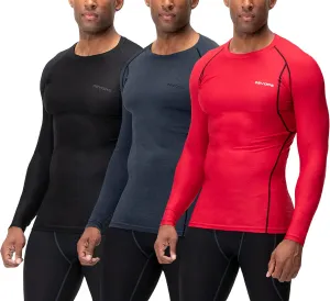 DEVOPS 3 Pack Men's UPF 50  Long Sleeve Compression Shirts Quick Dry, Cool Gear for Garage Garden Gym Yard and Workouts