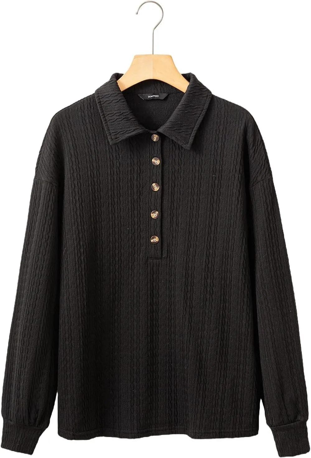 Dokotoo Long Sleeve Shirts for Women Button Cable Knit Womens Tops 2024 Casual Polo Shirts Fall Tops