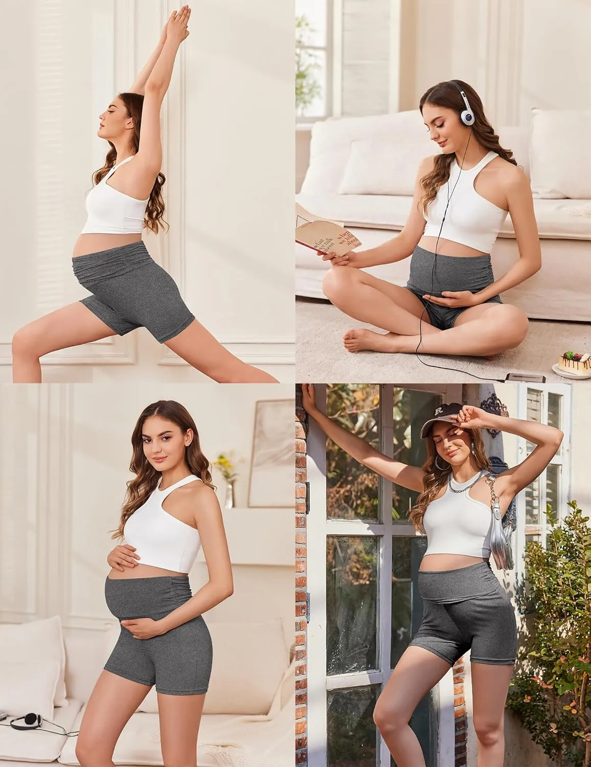 Ekouaer 3 Pack Women's Maternity Shorts Stretchy Workout Pregnancy Shorts Comfy Lounge Pajama Sleepwear S-XXL