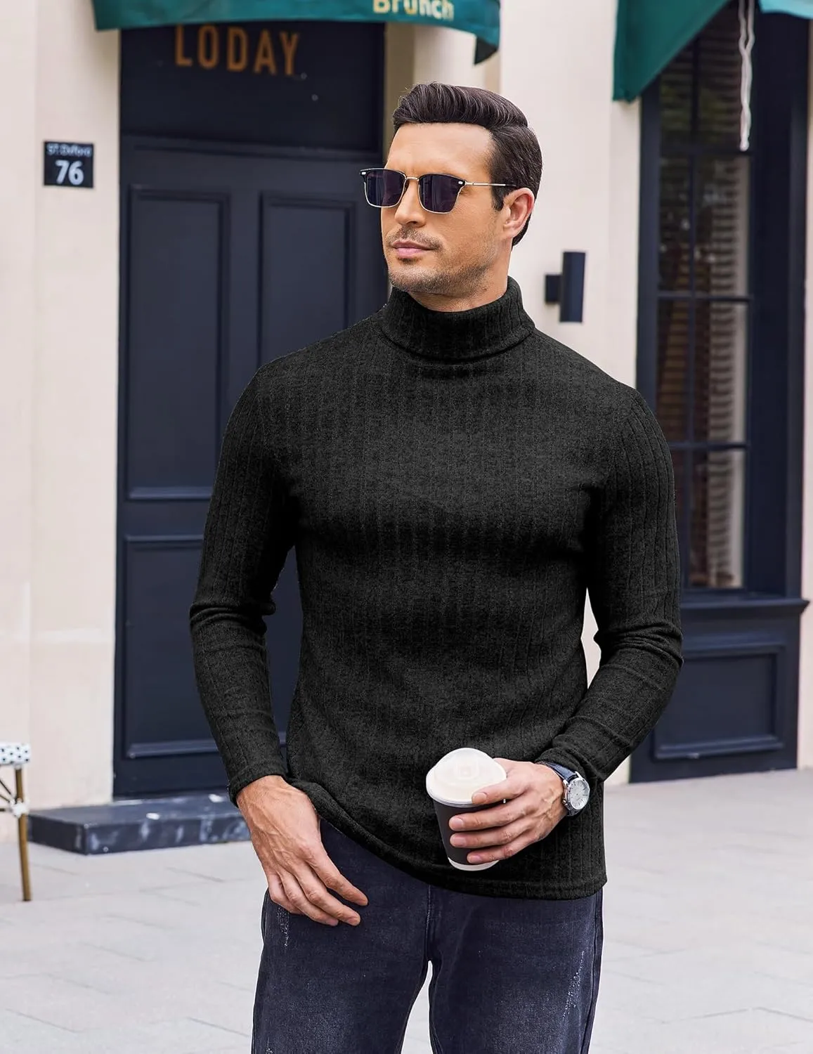 Ekouaer Men Turtleneck Shirts Lightweight Long Sleeve T Shirt Ribbed Thermal Tops Baselayer Pullover S-XXL
