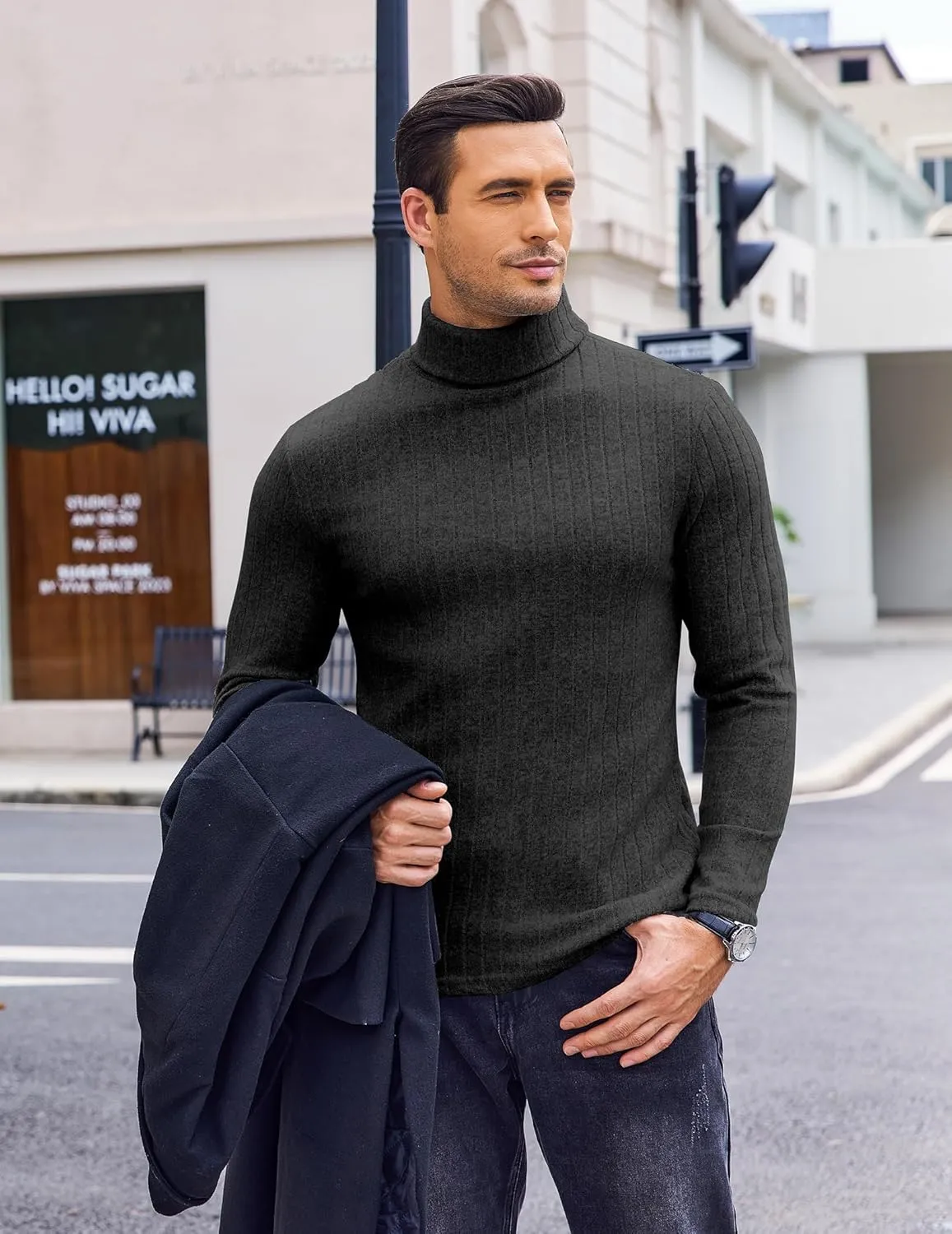 Ekouaer Men Turtleneck Shirts Lightweight Long Sleeve T Shirt Ribbed Thermal Tops Baselayer Pullover S-XXL