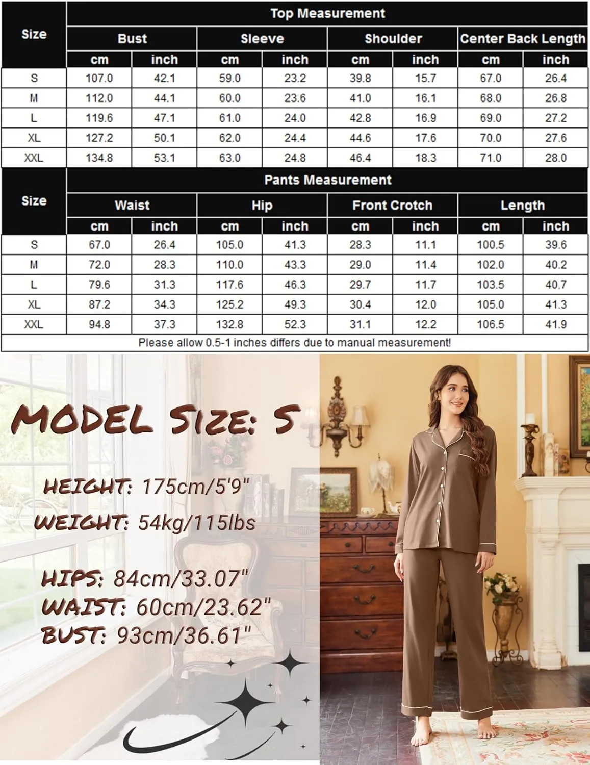 Ekouaer Womens Pajamas Set Cotton Long Sleeve Button Down Sleepwear Top and Long Pants Set Soft 2 Piece Pjs Lounge Set S-XXL
