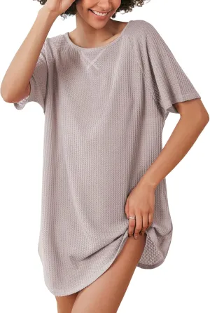 Ekouaer Women's T-Shirt Nightgown Waffle Knit Short Sleeve Sleepshirts Comfy Casual Cover Ups
