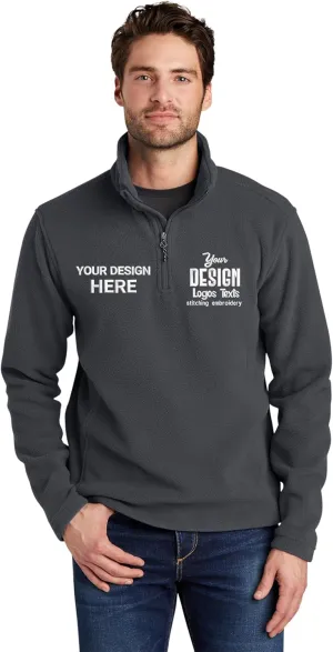 Embroidered Fleece Zip Pullover for Men, Custom Text Fleece Sweater, Black