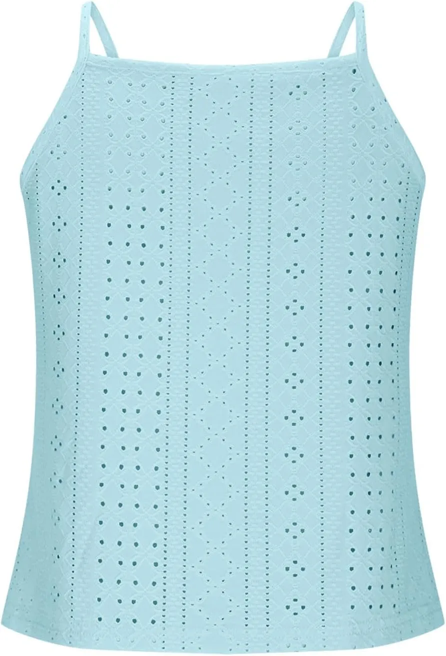 Eyelet Camisole for Women Lace Splicing Spaghetti Strap Tank Tops Sleeveless Blouses Loose Fit Going Out Tops