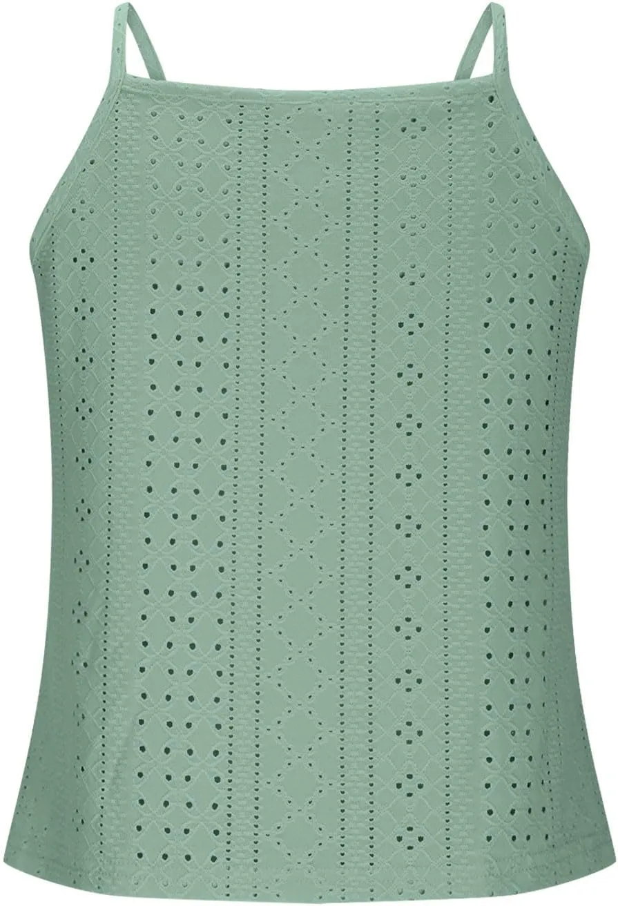 Eyelet Camisole for Women Lace Splicing Spaghetti Strap Tank Tops Sleeveless Blouses Loose Fit Going Out Tops