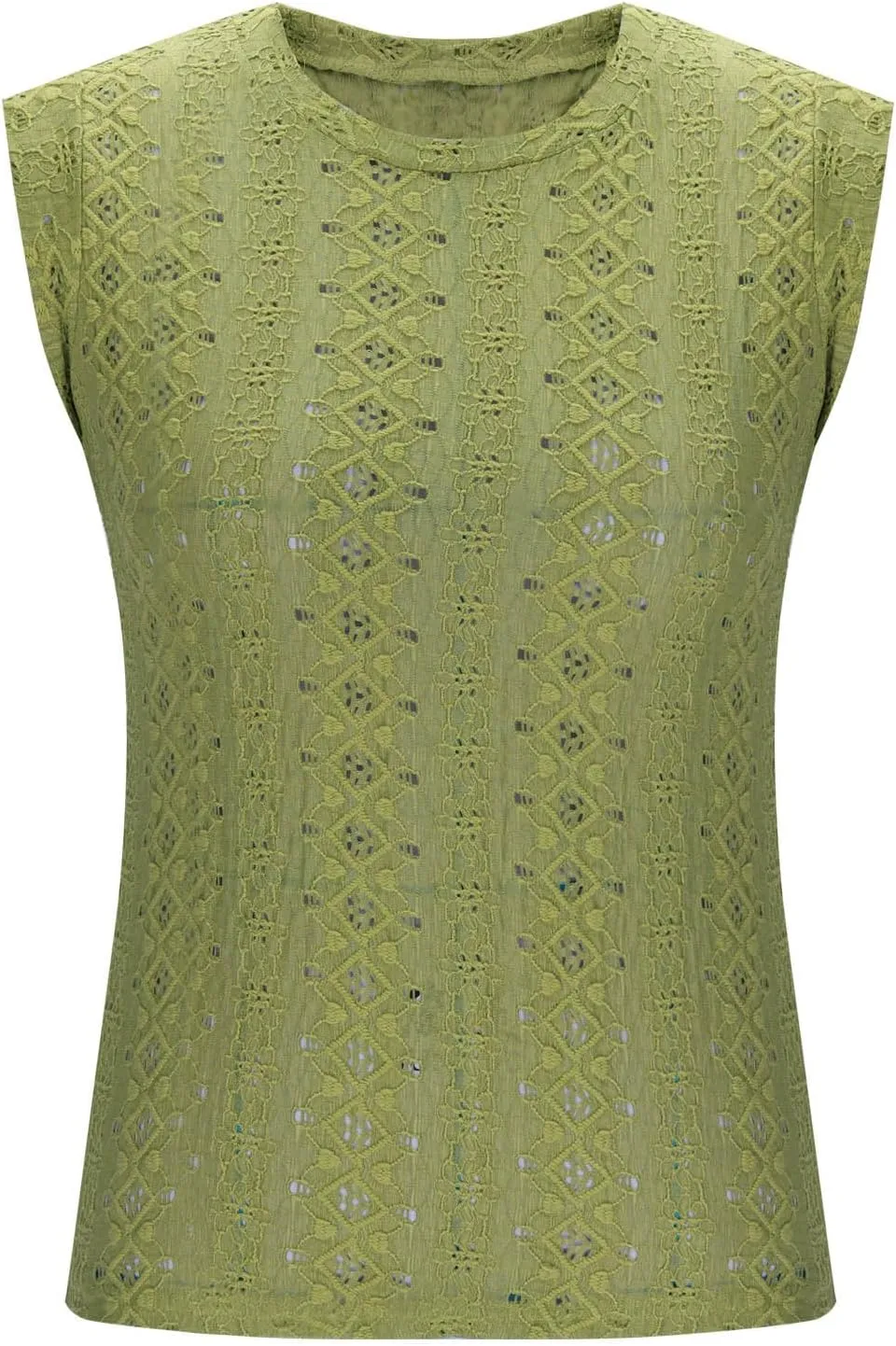 Eyelet Embroidery Shirts for Women Summer Crew Neck Cap Sleeve Tank Tops Casual Fashion Basic Beach Vacation Blouses