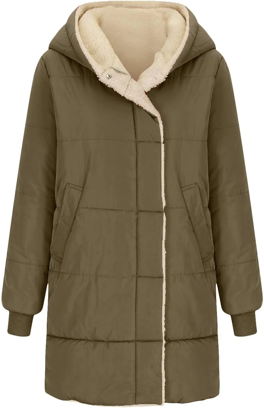 Fall Jacket Women, Warm Down Coats Zipper Fleece Lined Puffer Outerwear Long Sleeve Slim Outerwear with Pocket