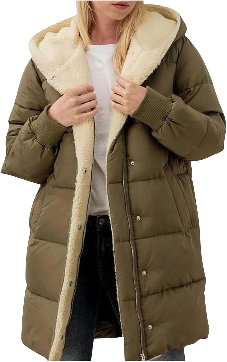 Fall Jacket Women, Warm Down Coats Zipper Fleece Lined Puffer Outerwear Long Sleeve Slim Outerwear with Pocket