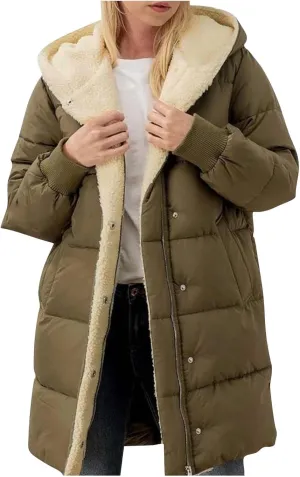 Fall Jacket Women, Warm Down Coats Zipper Fleece Lined Puffer Outerwear Long Sleeve Slim Outerwear with Pocket