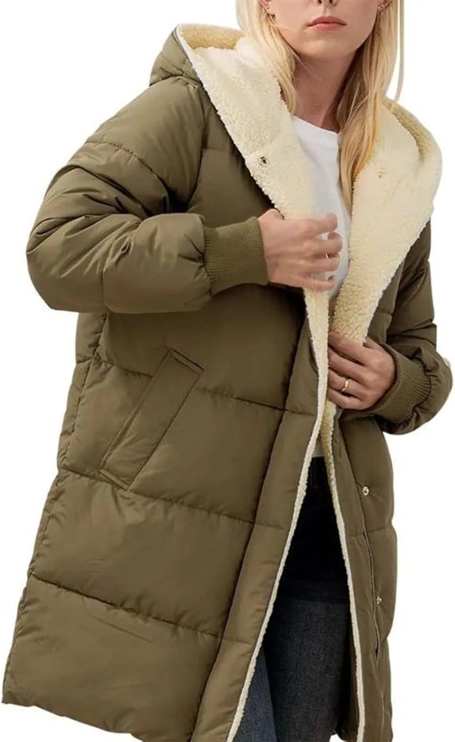 Fall Jacket Women, Warm Down Coats Zipper Fleece Lined Puffer Outerwear Long Sleeve Slim Outerwear with Pocket