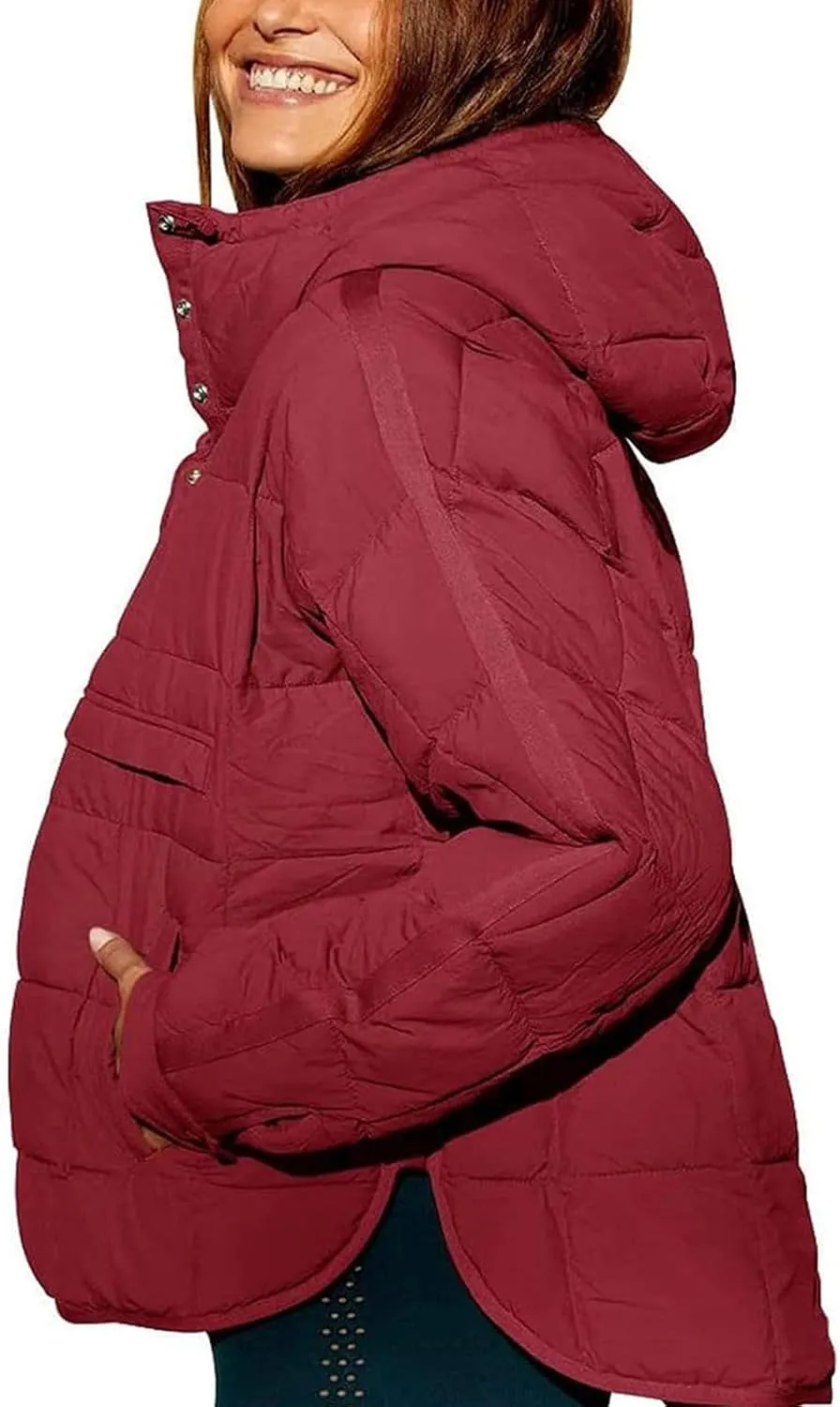 Fall Jacket Women, Warm Down Pullover Casual Puffer Buttons Outerwear Long Sleeve Slim Outerwear with Pockets
