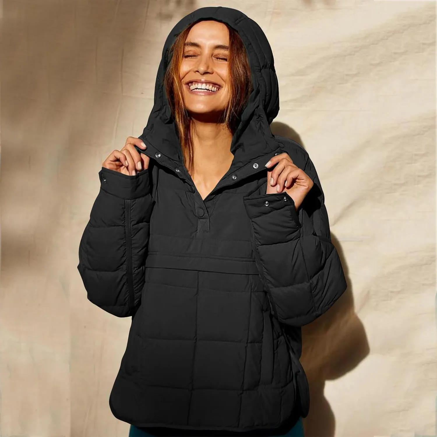 Fall Jacket Women, Warm Down Pullover Casual Puffer Buttons Outerwear Long Sleeve Slim Outerwear with Pockets