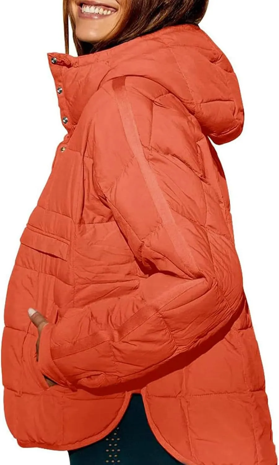 Fall Jacket Women, Warm Down Pullover Casual Puffer Buttons Outerwear Long Sleeve Slim Outerwear with Pockets
