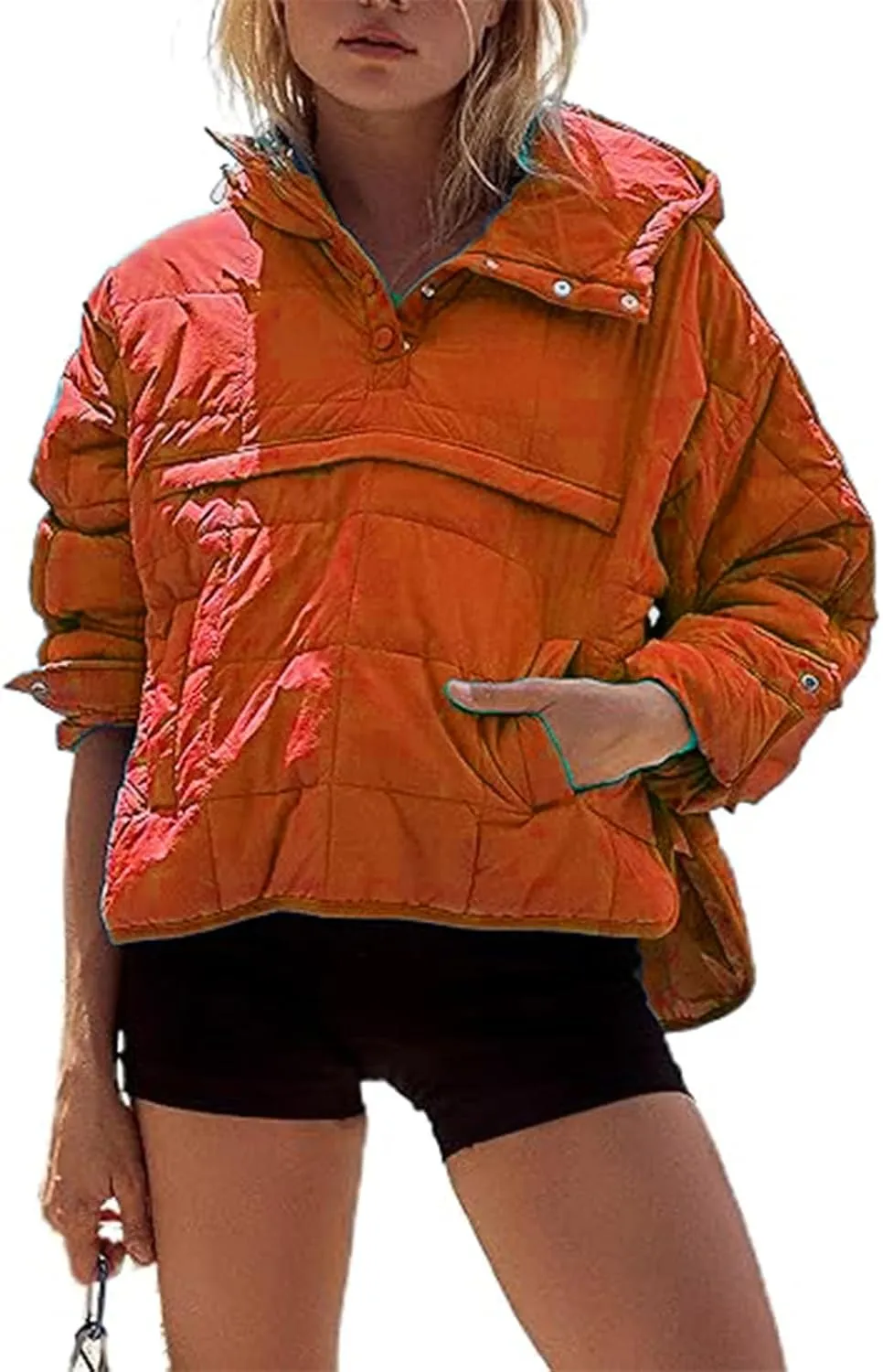 Fall Jacket Women, Warm Down Pullover Casual Puffer Buttons Outerwear Long Sleeve Slim Outerwear with Pockets