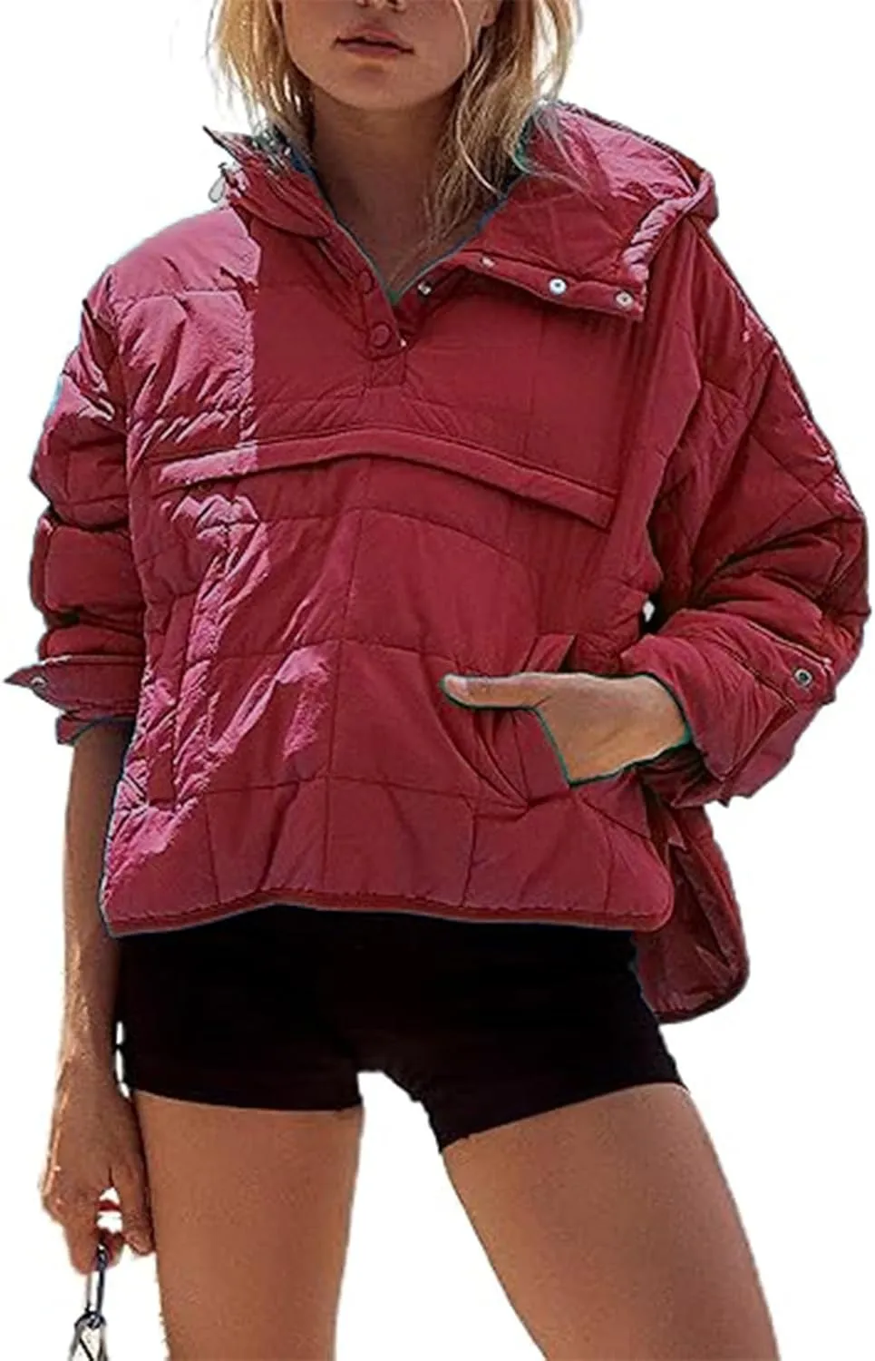 Fall Jacket Women, Warm Down Pullover Casual Puffer Buttons Outerwear Long Sleeve Slim Outerwear with Pockets