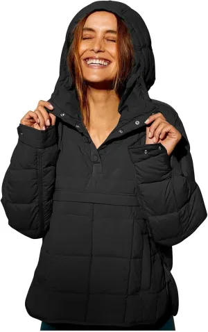 Fall Jacket Women, Warm Down Pullover Casual Puffer Buttons Outerwear Long Sleeve Slim Outerwear with Pockets