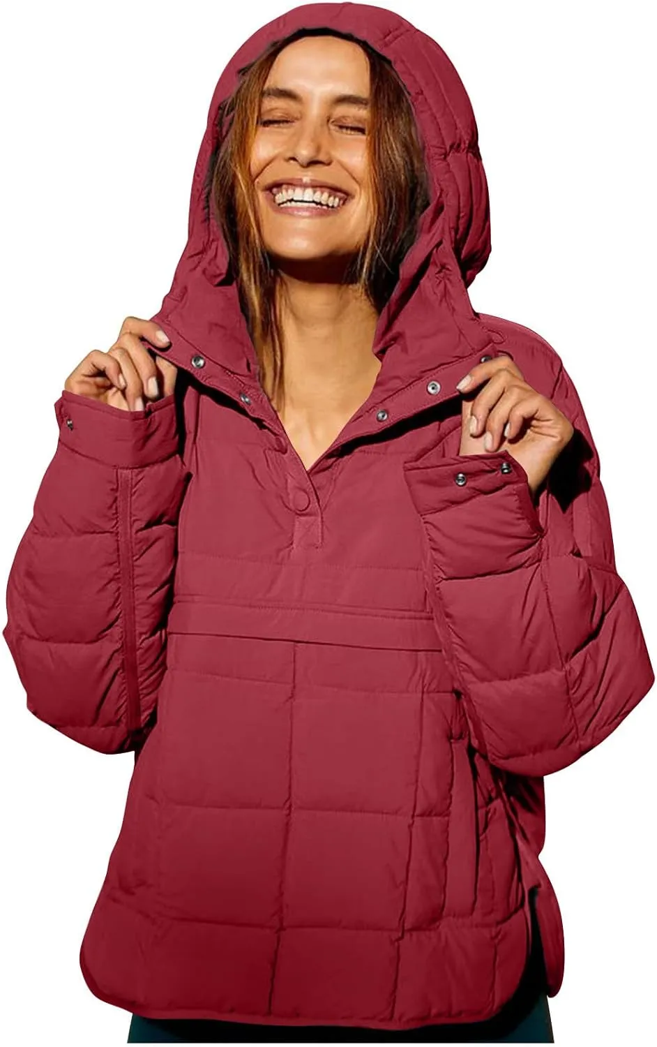 Fall Jacket Women, Warm Down Pullover Casual Puffer Buttons Outerwear Long Sleeve Slim Outerwear with Pockets