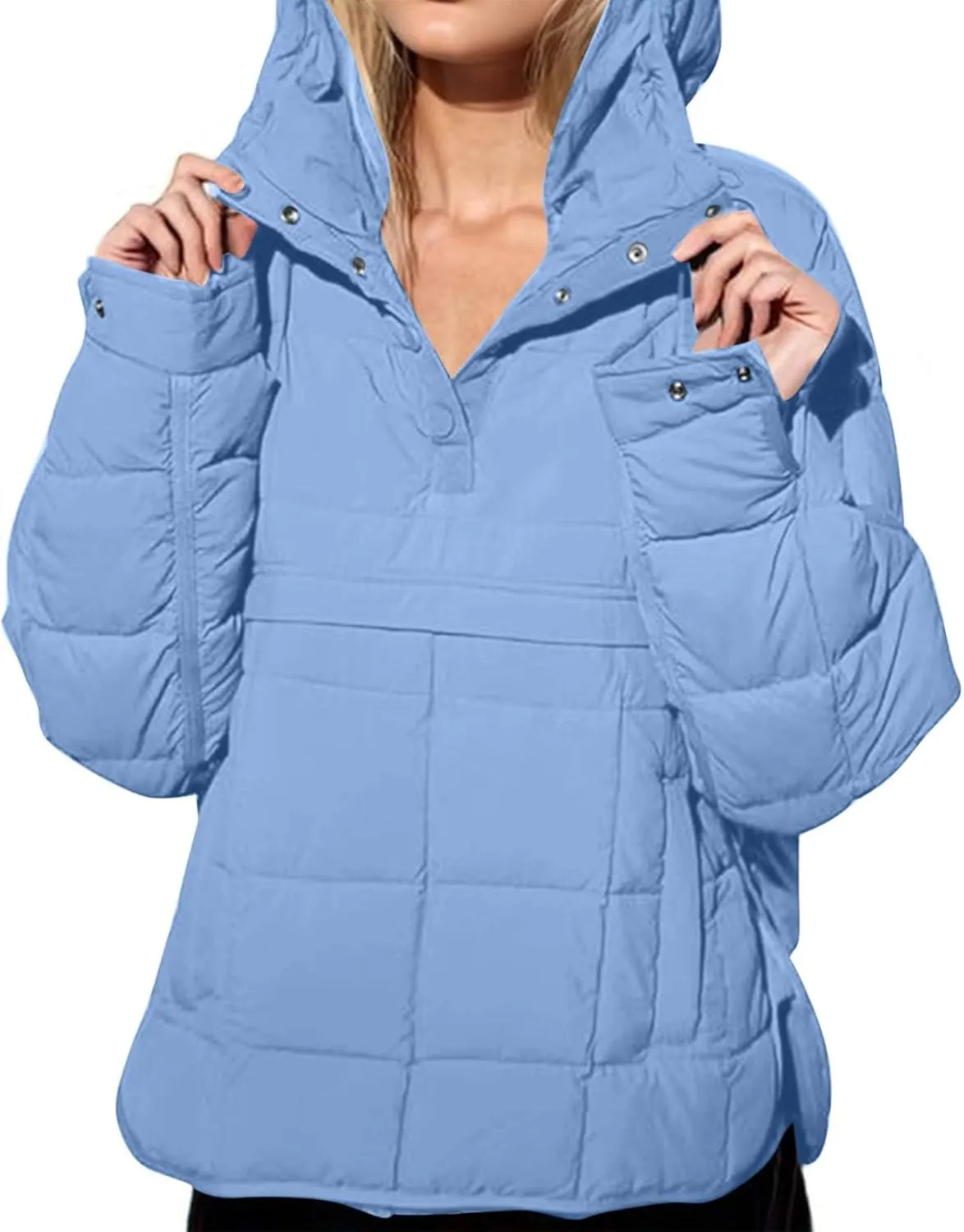 Fall Jacket Women, Warm Down Pullover Casual Puffer Buttons Outerwear Long Sleeve Slim Outerwear with Pockets