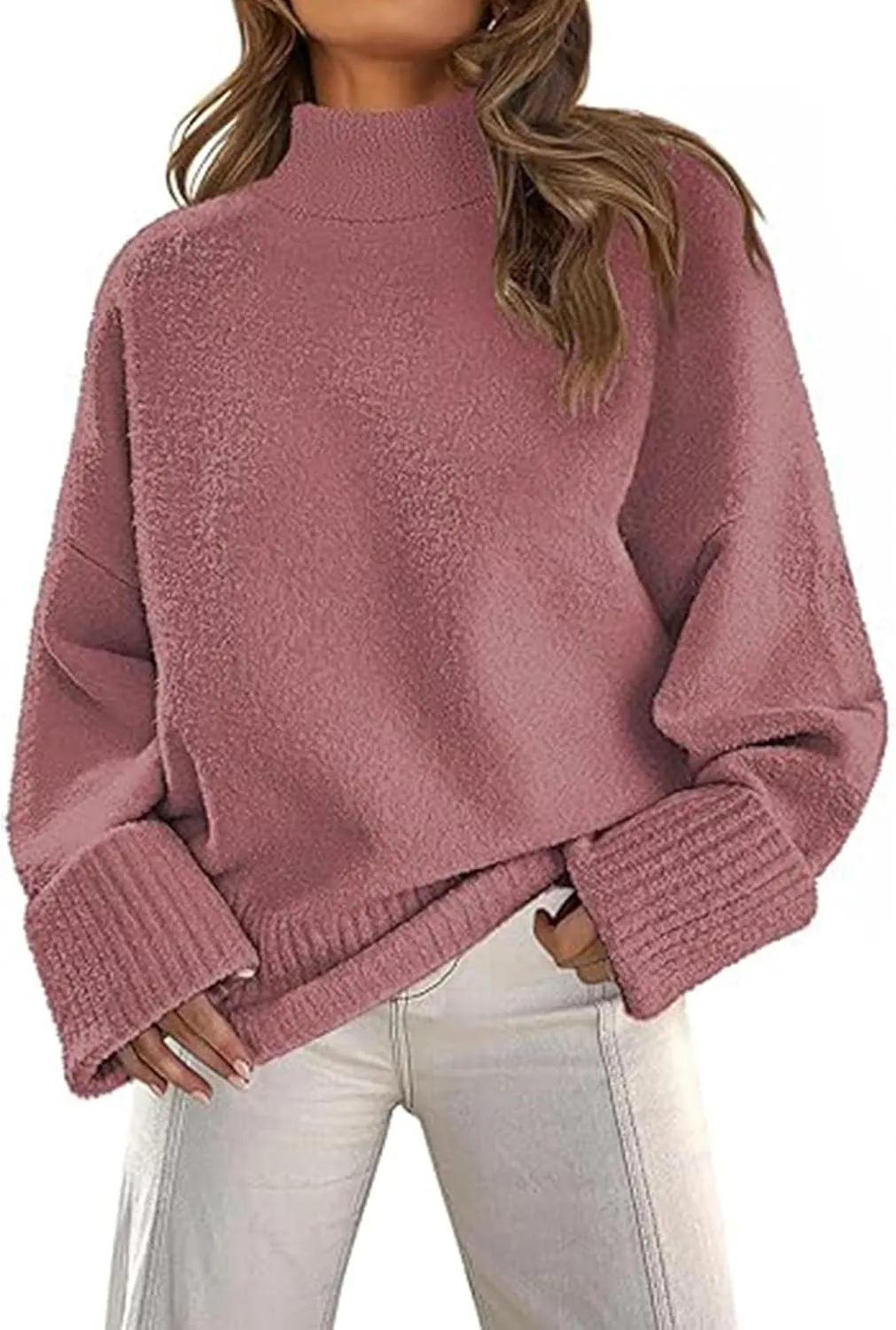 Fall Sweaters for Women 2024 Oversized Turtleneck Pullovers Fuzzy Knit Sweater Tops Loose Warm Tops Trendy Outfits