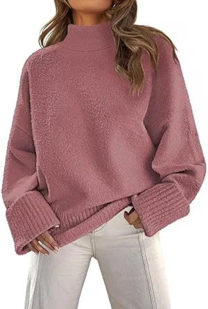 Fall Sweaters for Women 2024 Oversized Turtleneck Pullovers Fuzzy Knit Sweater Tops Loose Warm Tops Trendy Outfits