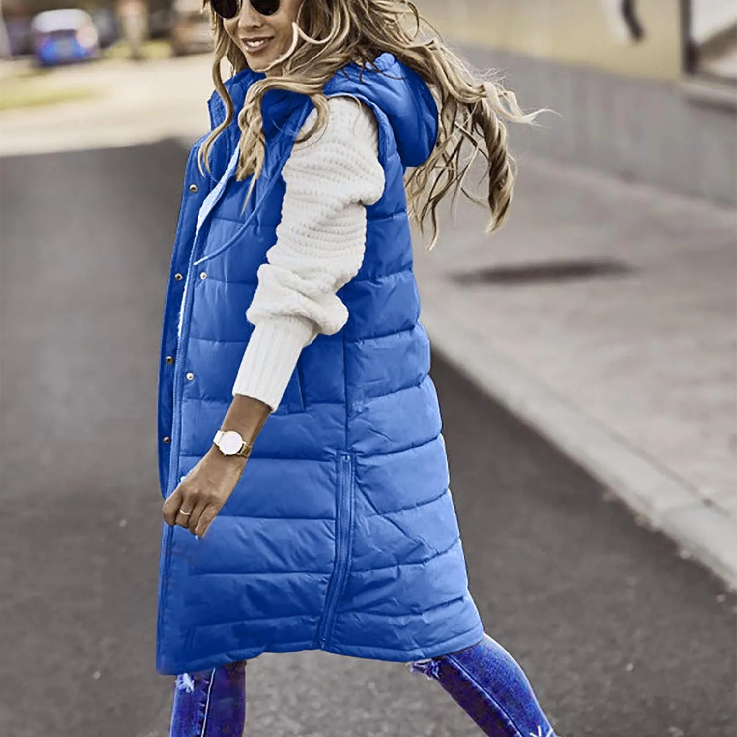 Fashion Sleeveless Puffer Jackets Solid Fall Winter Coats for Women Loose Outerwear Coat Tops Long Hooded Down Jacket